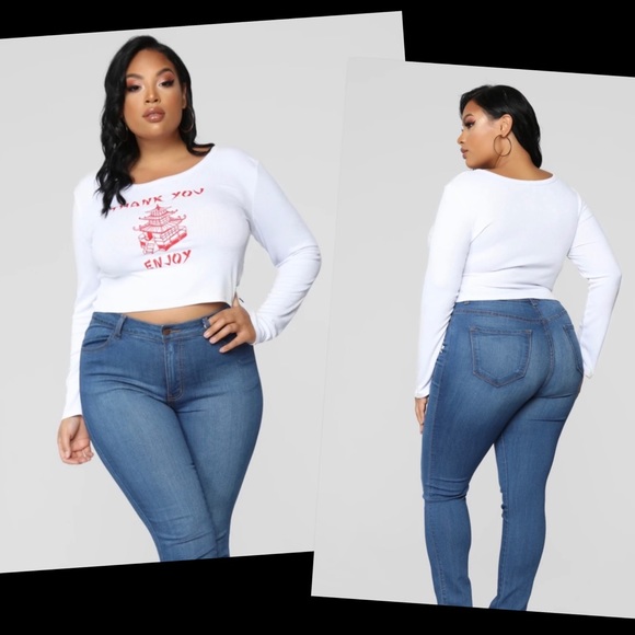 Fashion Nova “THANK YOU ENJOY” White Long Sleeve Ribbed Tee NWT Size 2X - Picture 12 of 13